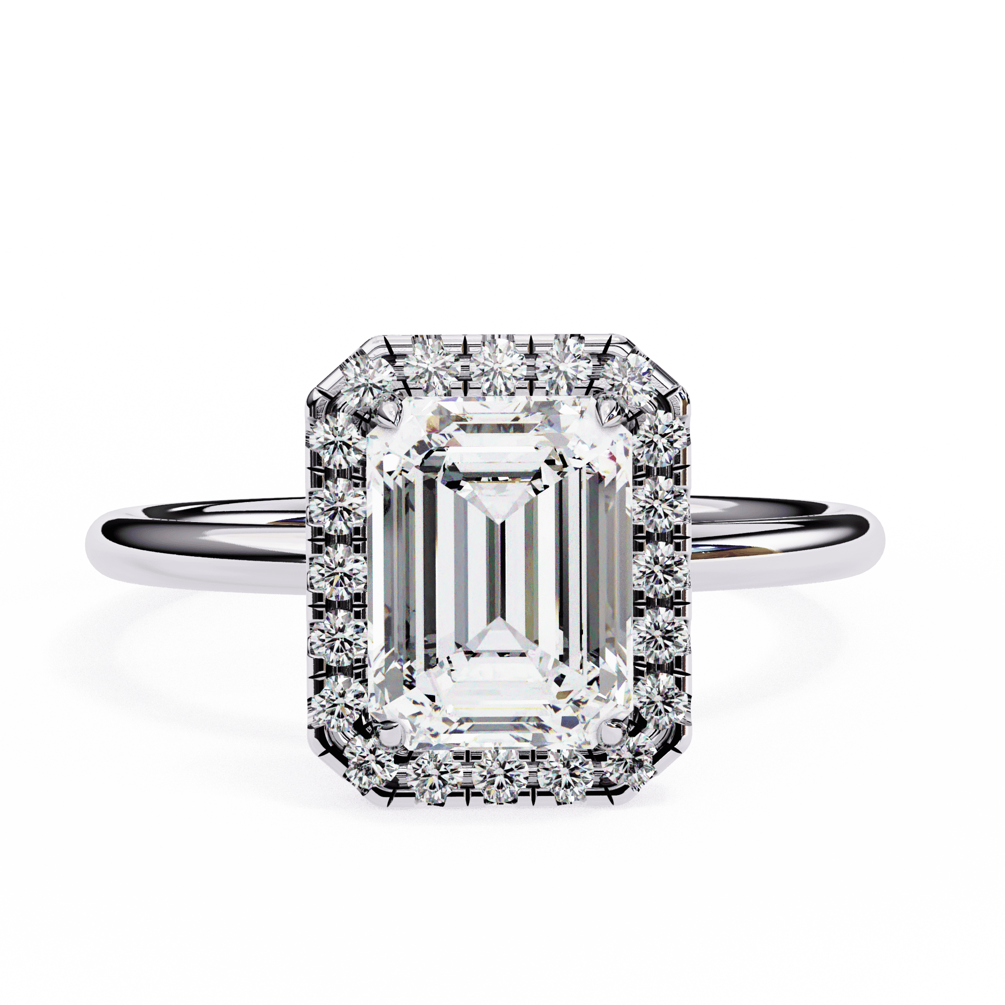 Emerald-Cut Diamond Halo Engagement Ring